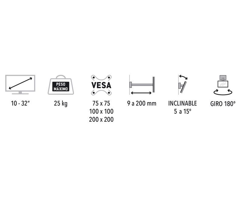 Soporte TV LED/TFT de pared, 32-80, hasta 50kg, distancia a la pared  70-470mm.